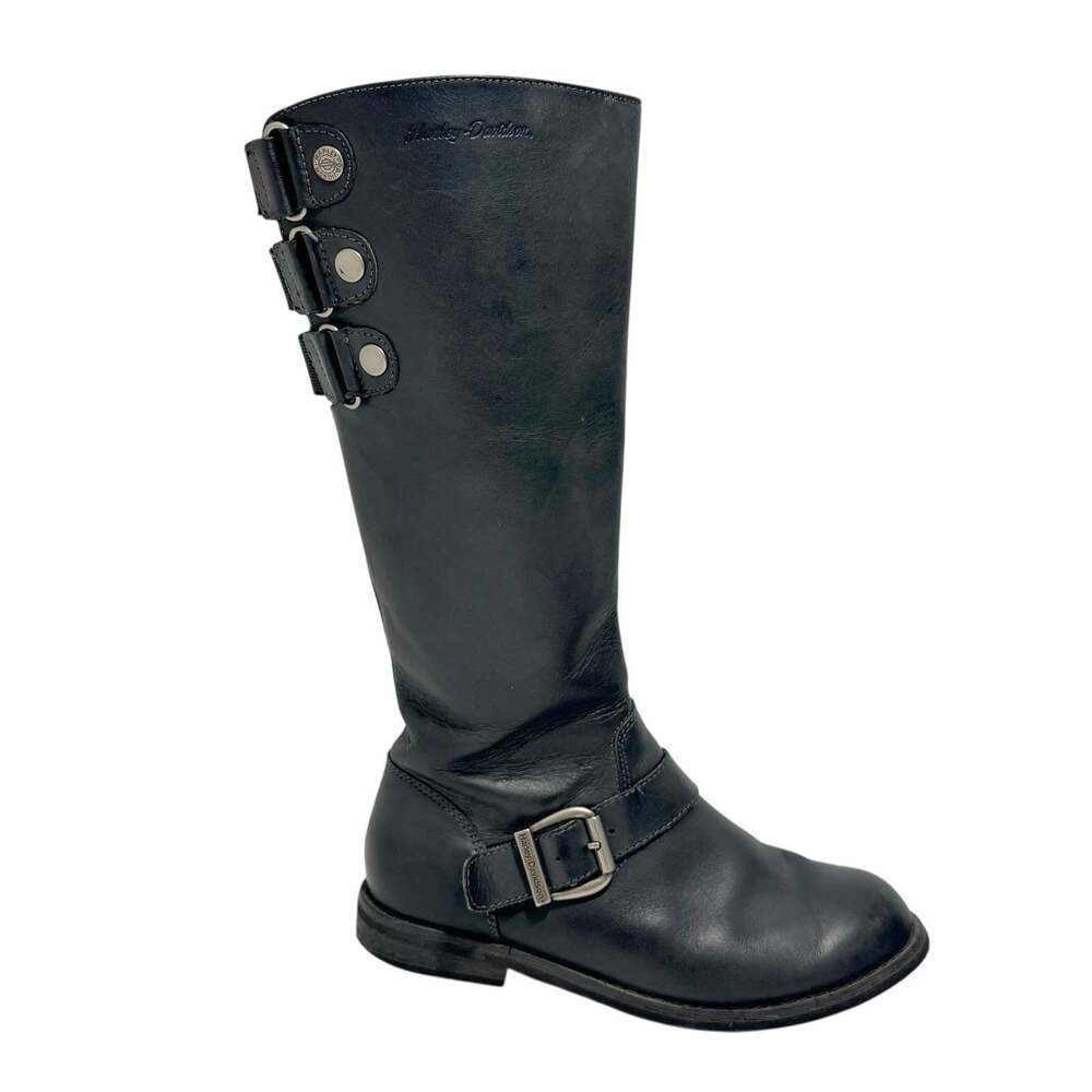 Harley Davidson Leather Boots Motorcycle Buckle Low Heel Ladies Sz 6 Almond Toe